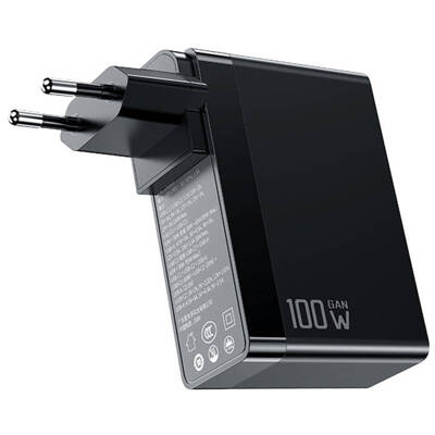 Incarcator GaN  CH-8101 Pro UK US EU 100W 2xUSB-C  USB-A Negru