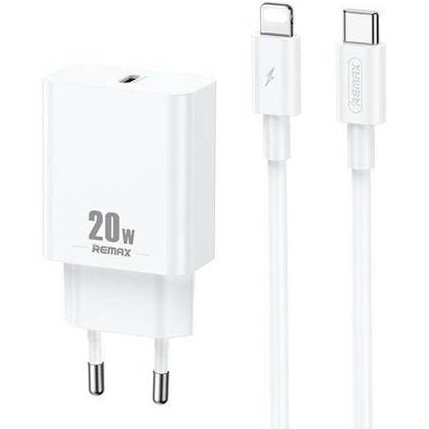 Incarcator RP-U5 USB-C 20W  +  Cablu Lightning  Alb