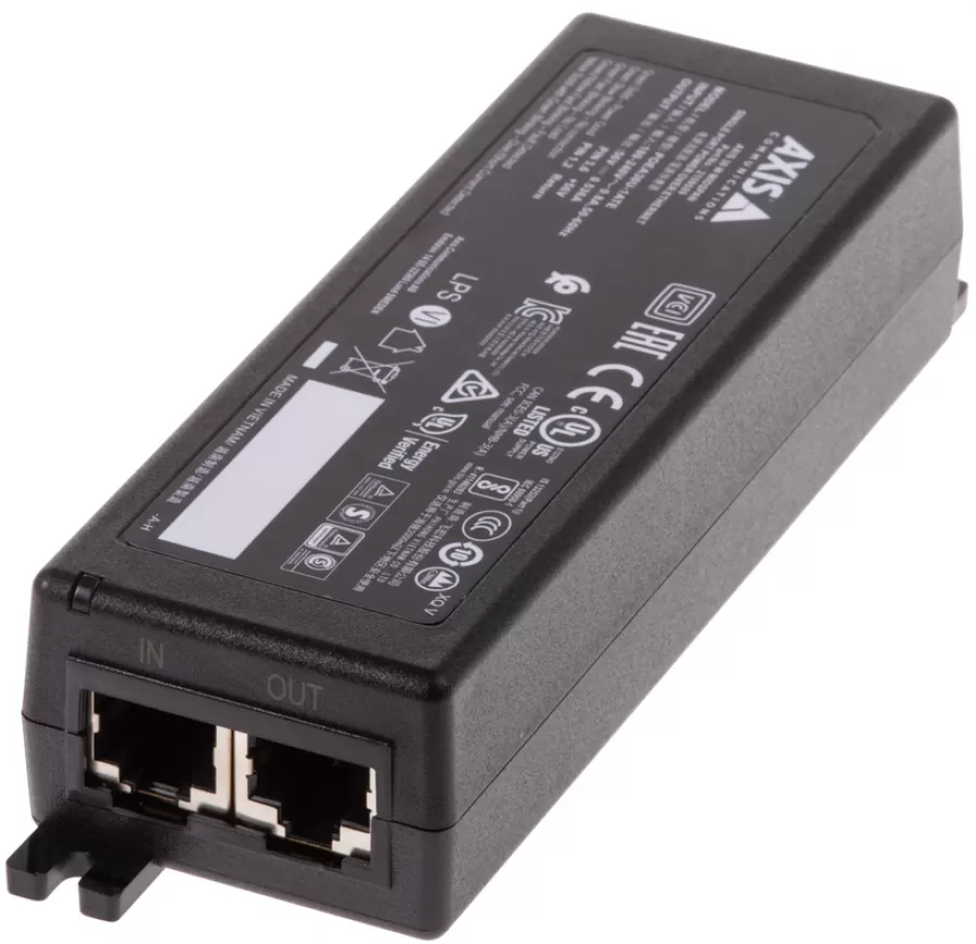 Adaptor / Midspan pentru Camere Supraveghere Axis 30W POE+ IEEE 802.3AT Type 2 1 Port Negru