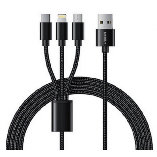 Cablu de Date / Incarcare V303 3in1 USB 3.0 la Lightning/USB-C/micro USB Lungime 1.5M Negru