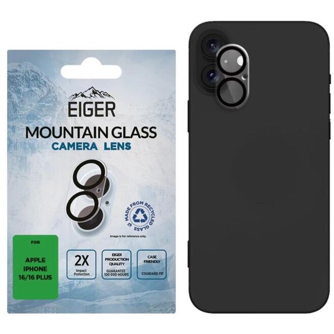 Folie protecție Eiger Sticlă Camera 3D Mountain Glass pentru iPhone 16 / 16 Plus Clear