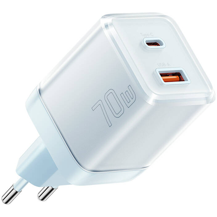 Incarcator Yueqi 70W GaN USB-C + USB-A Albastru