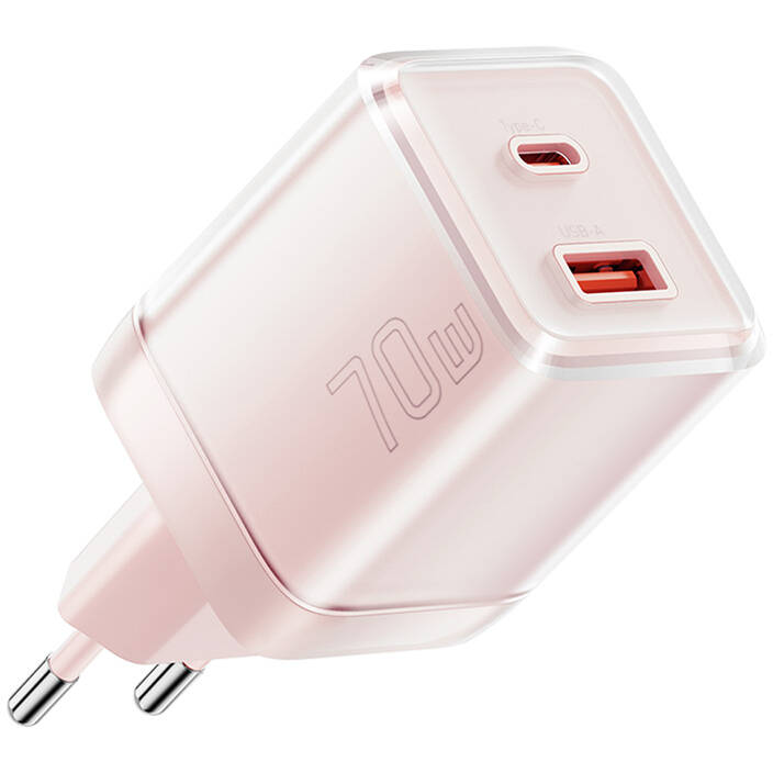 Incarcator Yueqi 70W GaN USB-C + USB-A  Roz