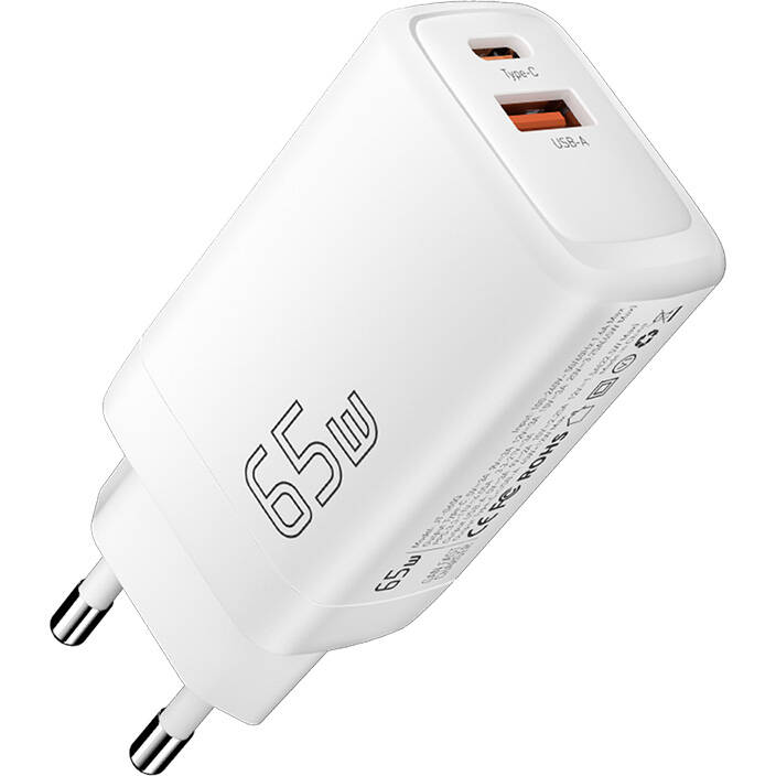 Incarcator USB-C USB-A 65W  GaN Alb