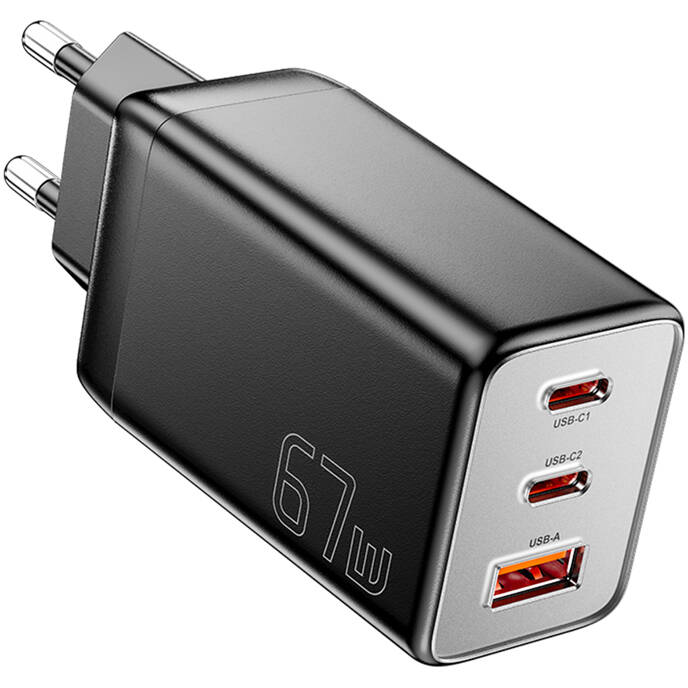 Incarcator ECT67W-LJB01-Z GaN 2xUSB-C USB-A  67W Negru