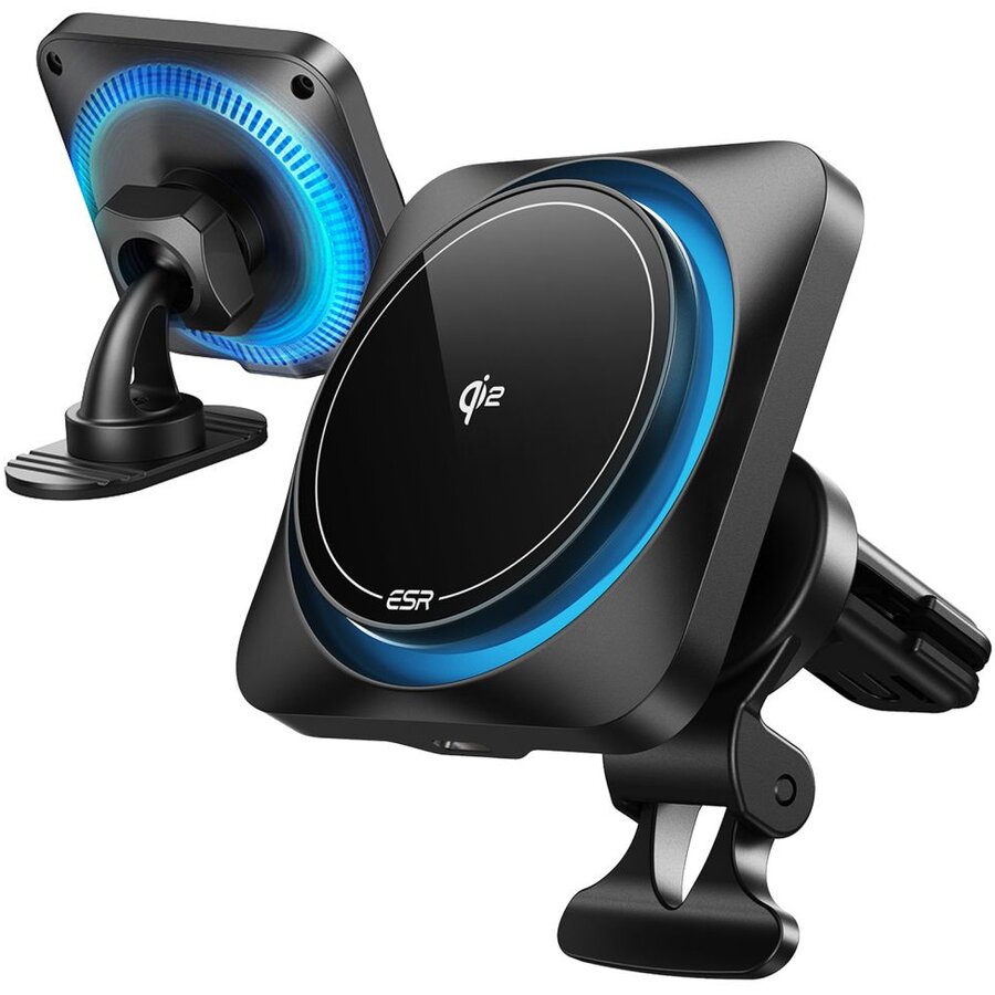 Suport Halolock Cryoboost Magnetic Qi2 Dashboard/Air Vent Mount Compatibil MagSafe Incarcare wireless 15W Rotire 360 grade Cablu USB-C 1m Negru