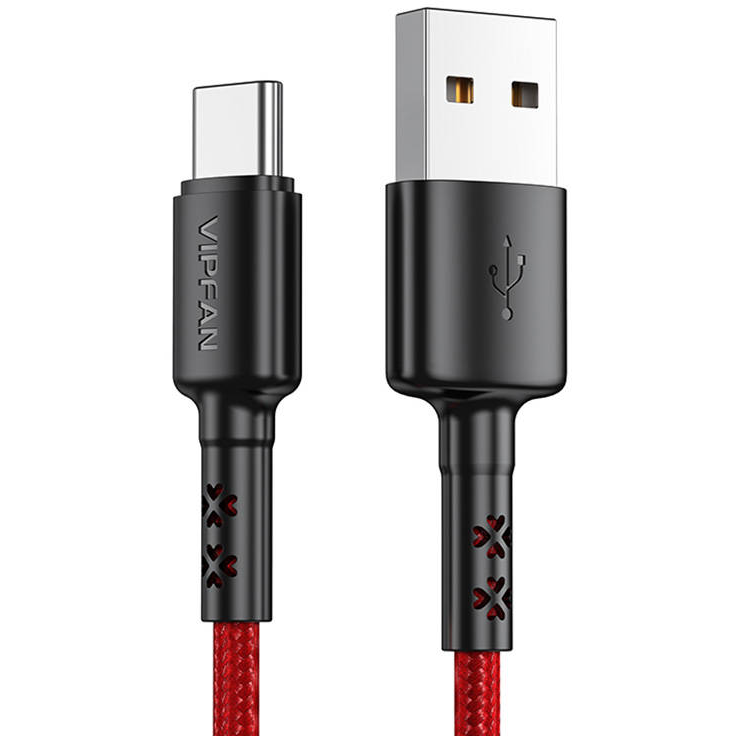 Cablu Date X02   USB  USB-C  VFAN  3A  1.8m Rosu