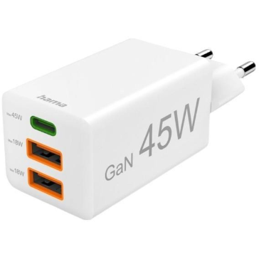 Incarcator Mini GaN 45W PD 1x USB-C  2x USB-A  Alb