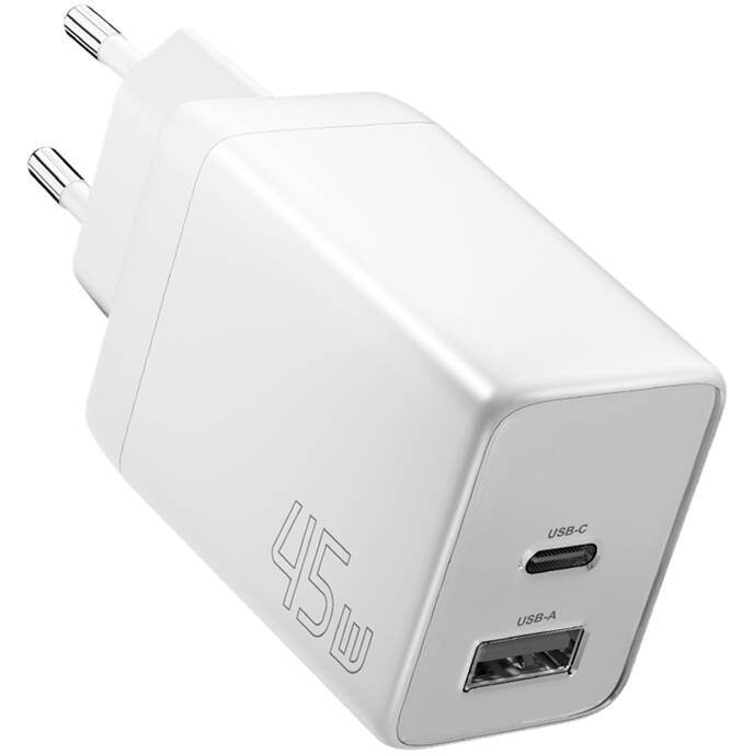 Incarcator ECT45W-LJB02-Z GaN 45W  USB A USB C Alb