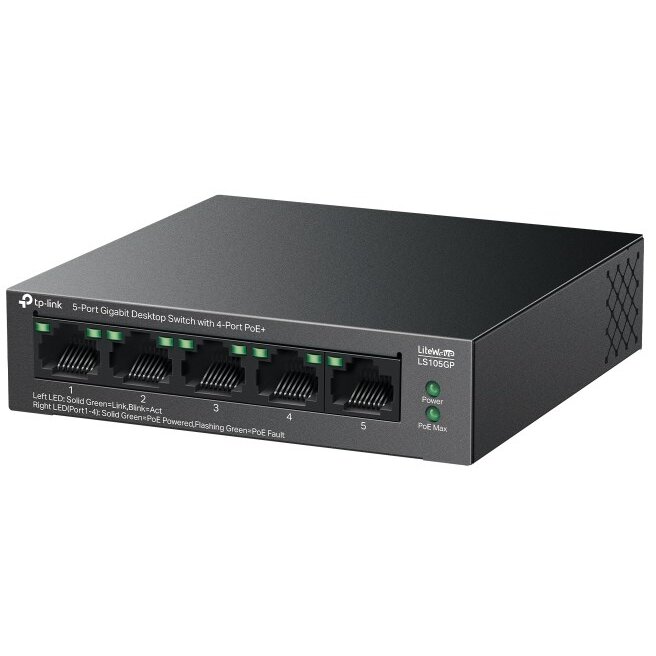 Switch LiteWave 5-Port Gigabit Desktop 4-Port PoE+ Negru