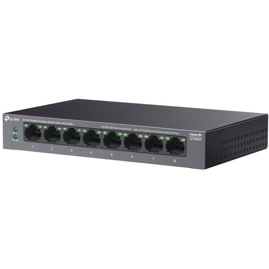 Switch LiteWave 8-Port Gigabit Desktop 8-Port PoE+ Negru