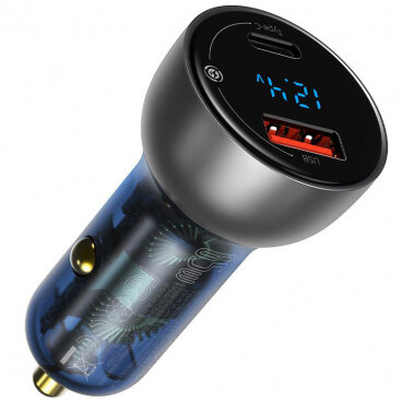 Incarcator Auto 63W 5A 1x USB-A - 1x USB-C Argintiu