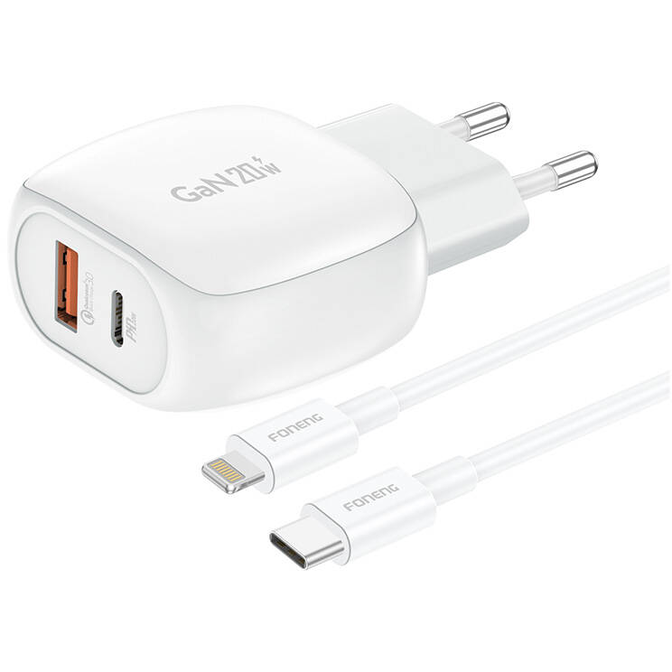 Incarcator EU41 USB-C USB-A 20W +  Cablu USB-C - Lightning  Alb