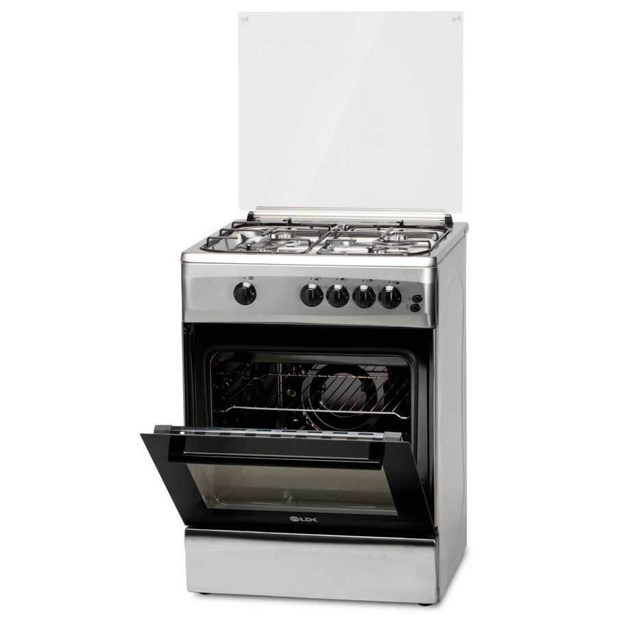 Aragaz 6060 Grai IX RMV LPG  4 Arzatoare  Siguranta  Grill  Rotisor  Aprindere  Iluminare  Capac Sticla  Inox