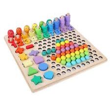 Joc Lemn 6 in 1 Cu Cifre Forme Geometrice Logaritmic Cu Stivuire Piese Pescuit Magnetic Indemanare Si Sortare