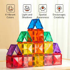 Set De Constructie Magnetic 60 Piese Colorful Magnetic Tiles