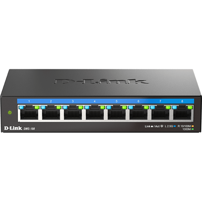 Switch DMS-108 8 Porturi 2.5Gbps Carcasa Metalica Negru