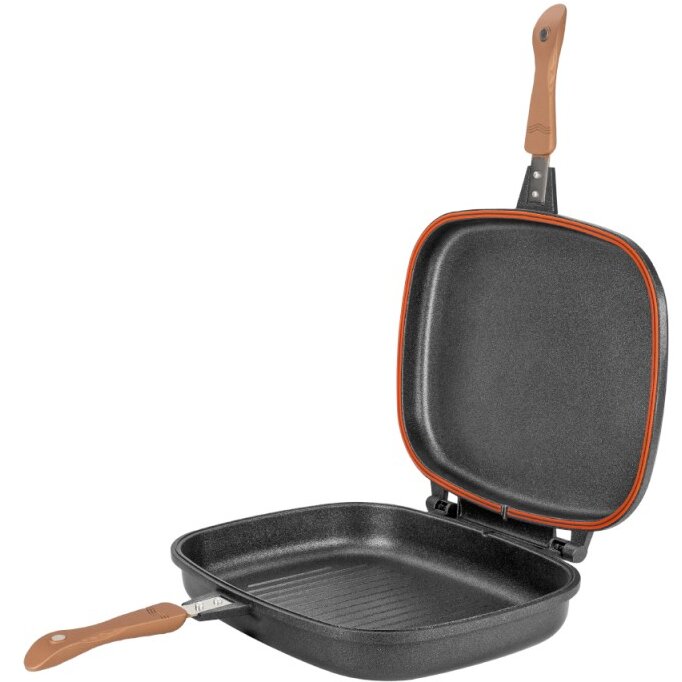 Tigaie Dublă Grill NeoKlein NK-IDGR36 36CM pe Inducție Negru