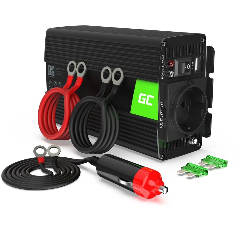Invertor de Tensiune Green Cell INV16 12V la 230V 500W/1000W Negru