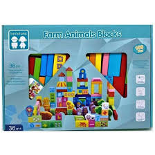 Set 100 Cuburi Constructie Din Lemn Ferma Beilaluna Toys