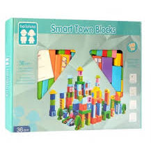 Set 100 Cuburi Constructie Din Lemn Smart Town Beilaluna Toys