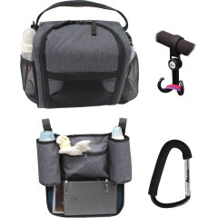 Set Accesorii Picnic Altabebe AL1971 Cârlig Pentru Cărucior Geantă Termoizolantă Organizator Și Cârlig Multifuncțional Negru