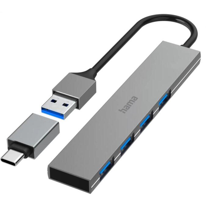 Hub Extern 200141 4 Porturi USB 3.2 Gen1 5Gbps Ultra-Slim Adaptor USB-C Gri