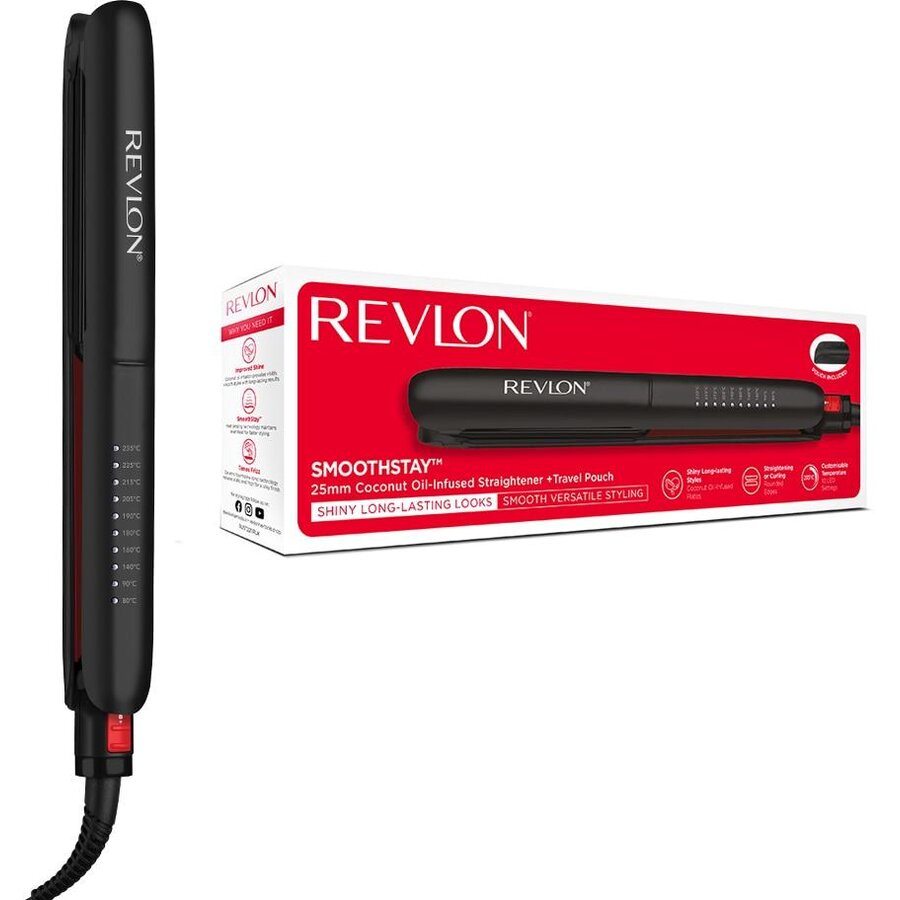 Placa de Îndreptat Părul Revlon SmoothStay RVST2211PE Infuzie cu Ulei de Cocos 25Mm 10 Trepte de Temperatura Negru