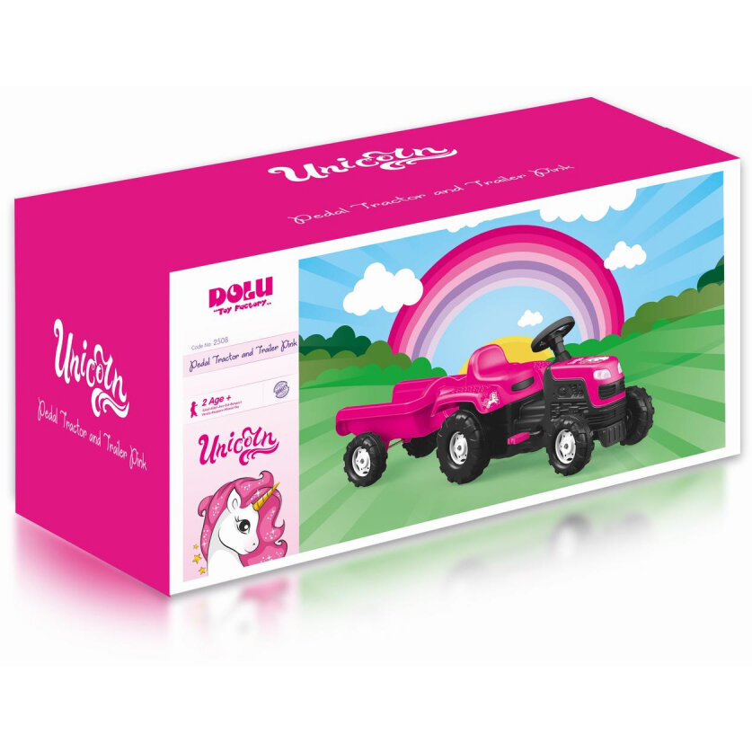 Jucarie Tractor cu pedale si remorca Unicorn
