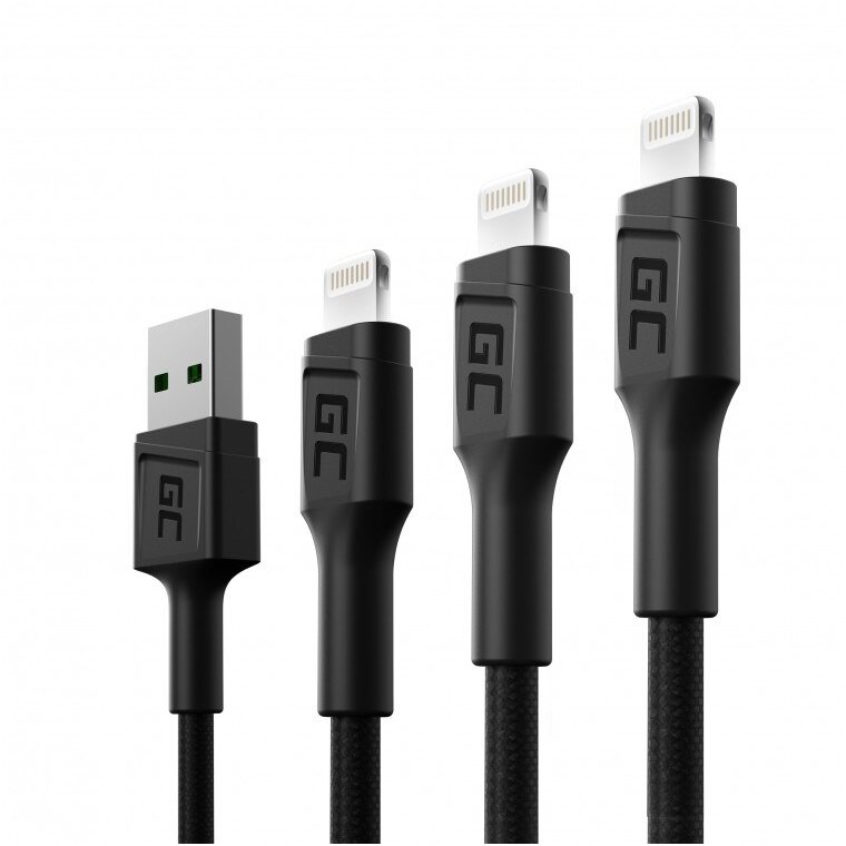 Cablu Date si Incarcare 3x Ray Lightning Cable 30cm 120cm 200cm White LED Backlight Fast Charging Apple 2.4A Negru
