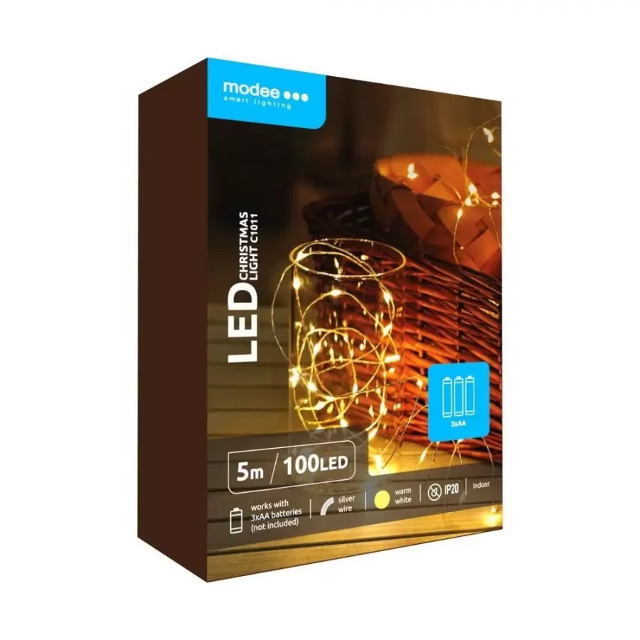 Ghirlanda Luminoasă Decorativă MODEE C1011 100 LED-uri 1W 5M 3x AA Alb Cald