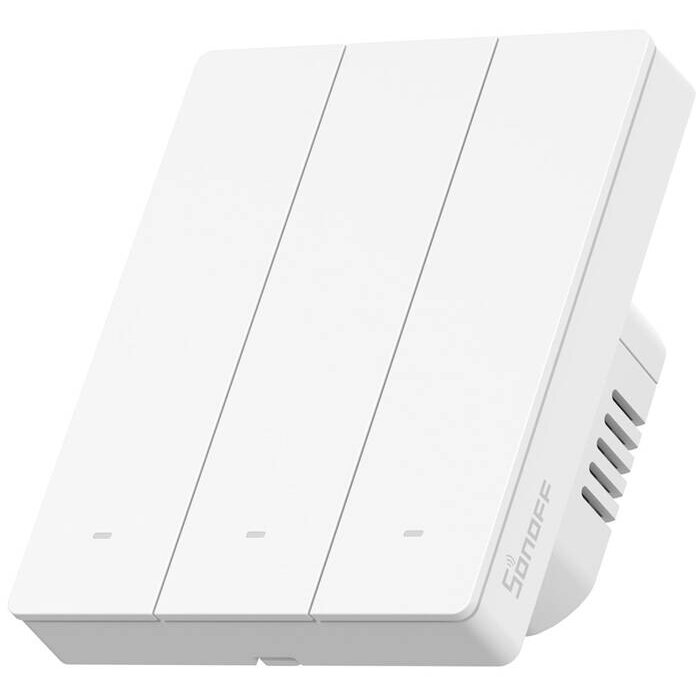 Întrerupător Sonoff Matter M5-3C-80W, 3 canale, Control vocal și aplicație, Posibilitate atașare in ramă, WiFi, Alb