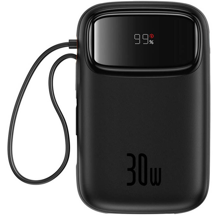 Baterie externa portabila Baseus Qpow 2, 10000 mAh, 30W, Cablu USB-C integrat, Negru - imagine 2