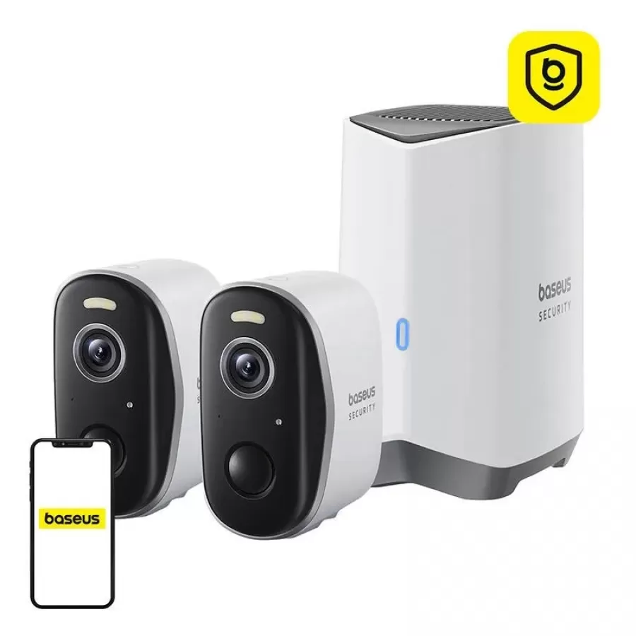 Kit 2 Camere de Supraveghere pentru Exterior Baseus N1 Plus 2K Wi-Fi și Home Station Alb