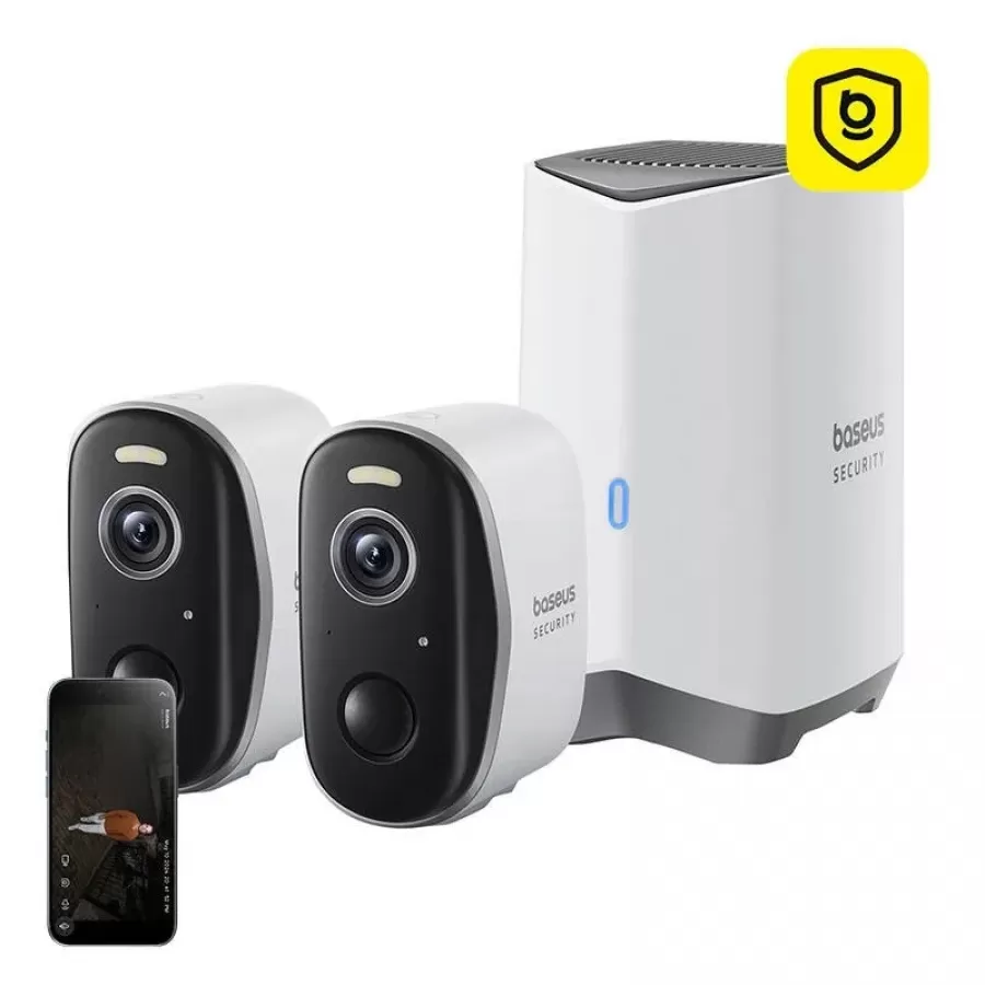 Kit 2 Camere de Supraveghere pentru Exterior Baseus N1 2K Wi-Fi și Home Station Alb