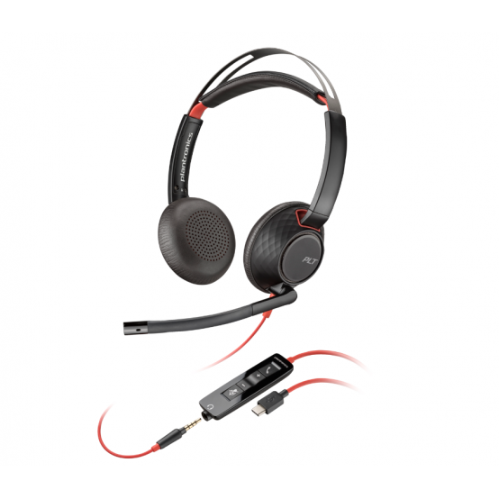 Casti Audio Poly BW 5220 Stereo USB-C + 3.5MM + Adaptor USB-C/A Negru