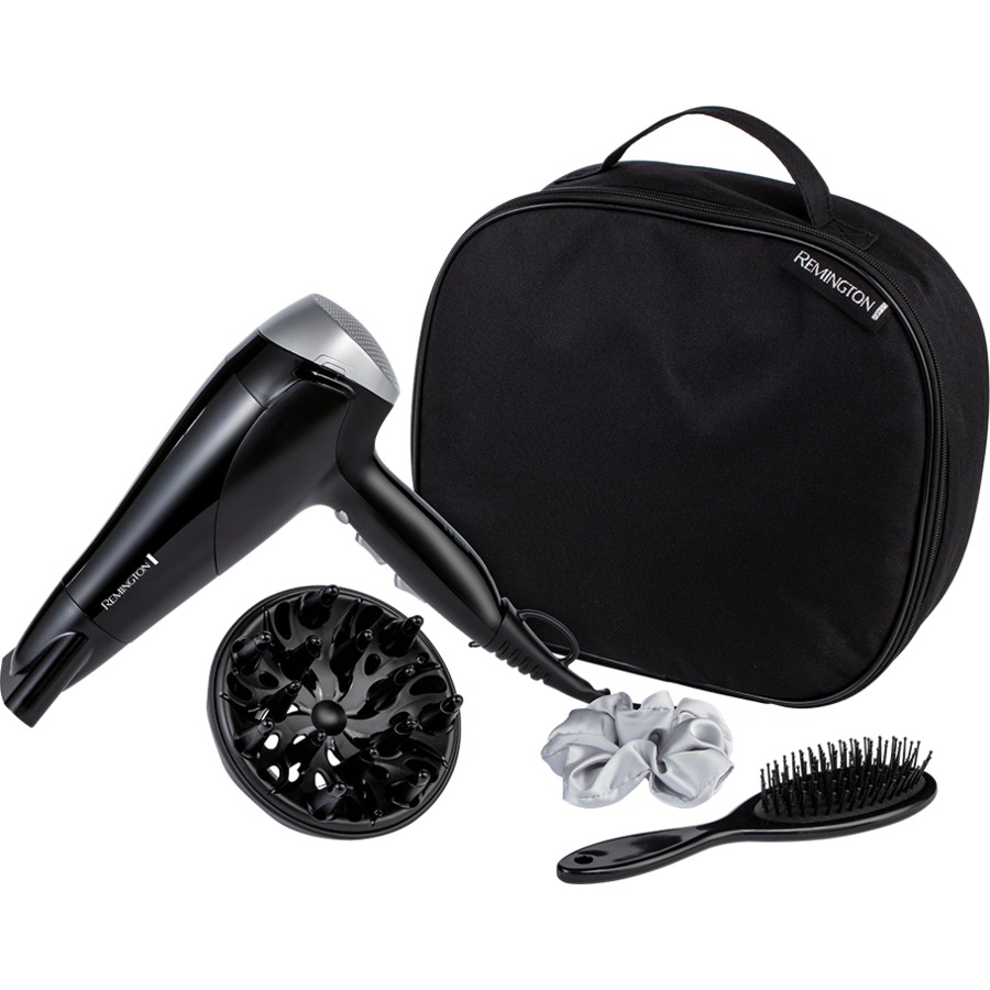 Set Uscator de Par D3171GP 2 Viteze 3 Setari de Temperatura Jet Aer Rece cu Perie + Accesorii Par + Geanta 2200W Negru