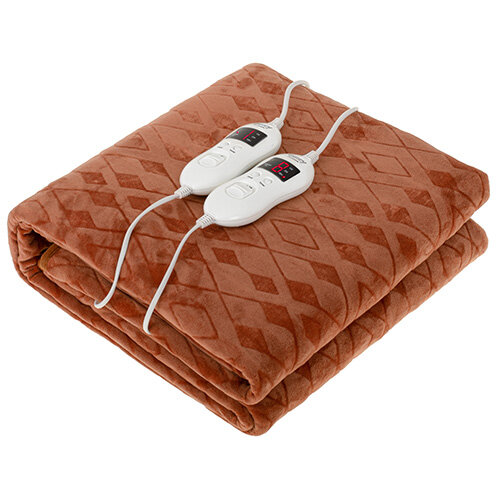 Patura Electrica cu Incalzire CR 7436 150 x 160CM Putere 2 x 60W Telecomanda Poliester si Fleece Maro