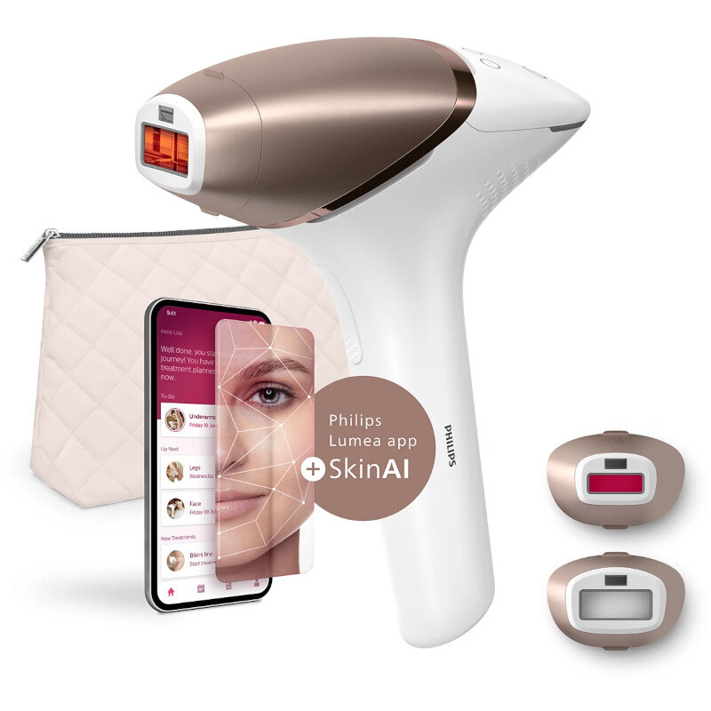 Epilator IPL Lumea Seria 9900 BRI950/01 450000 Pulsatii Senzor SmartSkin Accesorii pentru Fata si Corp Alb/Rose Gold