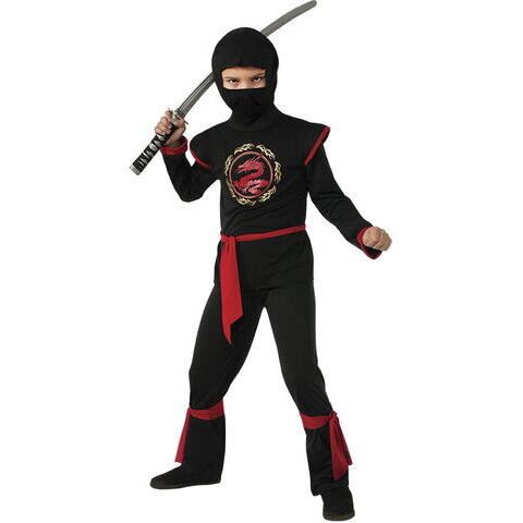 Costum de Carnaval Ninja Dragon Bluza Pantaloni Masca Curea 3ani+ Poliester Negru