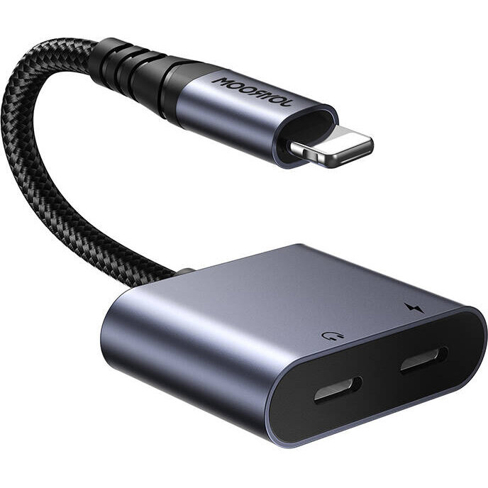 Adaptor 2in1 Joyroom SY-L02 Lightning (Male) la 2x Lightning (Female) Gri — imaginea 2