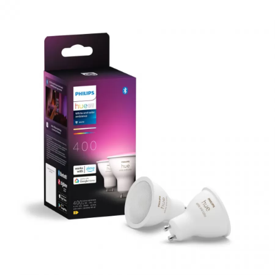 Set 2 Becuri LED Smart Philips HUE GU10 4.2W 400 Lumeni RGB Alb