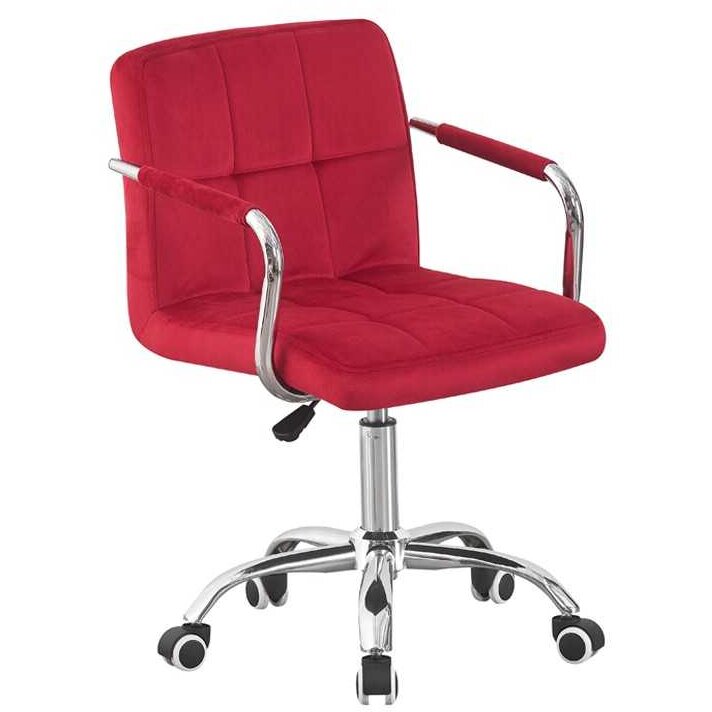 Scaun Rotativ De Birou Tapiterie Catifea Inaltime Reglabila 78-90cm Latime 36cm Manere Cromate Maxim 120kg Rosu