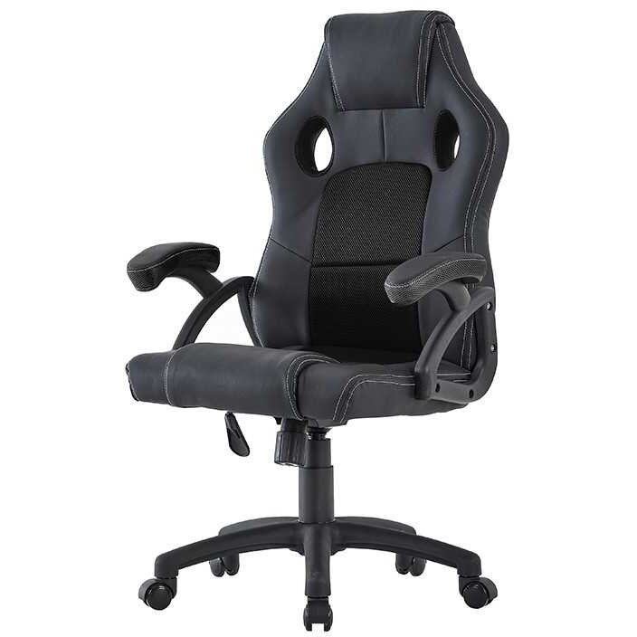 Scaun Ergonomic Gaming Inaltime Reglabila Tetiera Si Cotiere Capitonate Maxim 150kg Rotire 360grade Pvc Si Mesh Negru