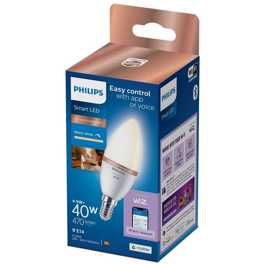 Bec LED Smart Wi-Fi E14 C37 4.9W (40W) 470 Lumeni Lumina Alba Calda