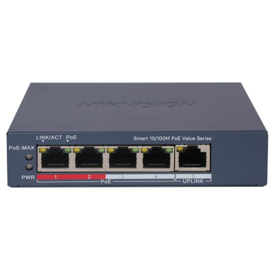 Switch DS-3E1105P-EI/M(V2), 4 × 10/100 Mbps PoE port Smartmanaged  Gri