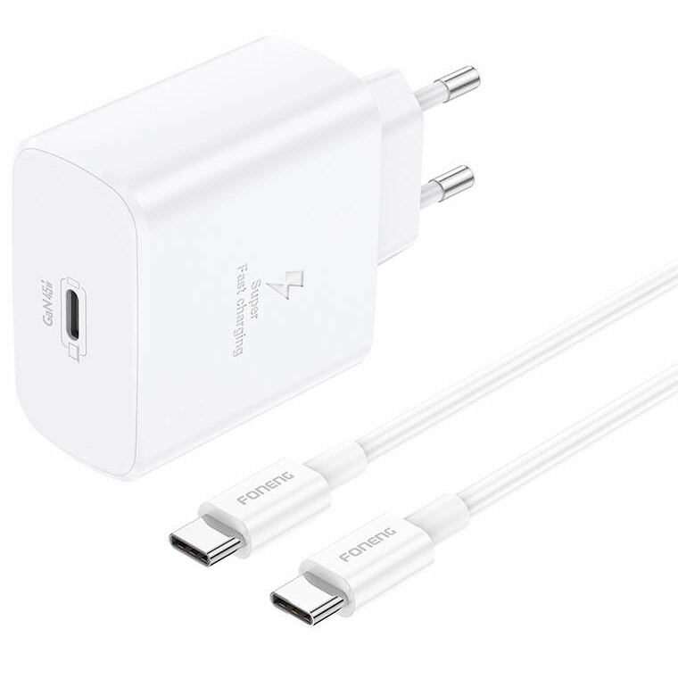 Incarcator Retea EU62 USB-C 45W + Cablu USB-C Alb