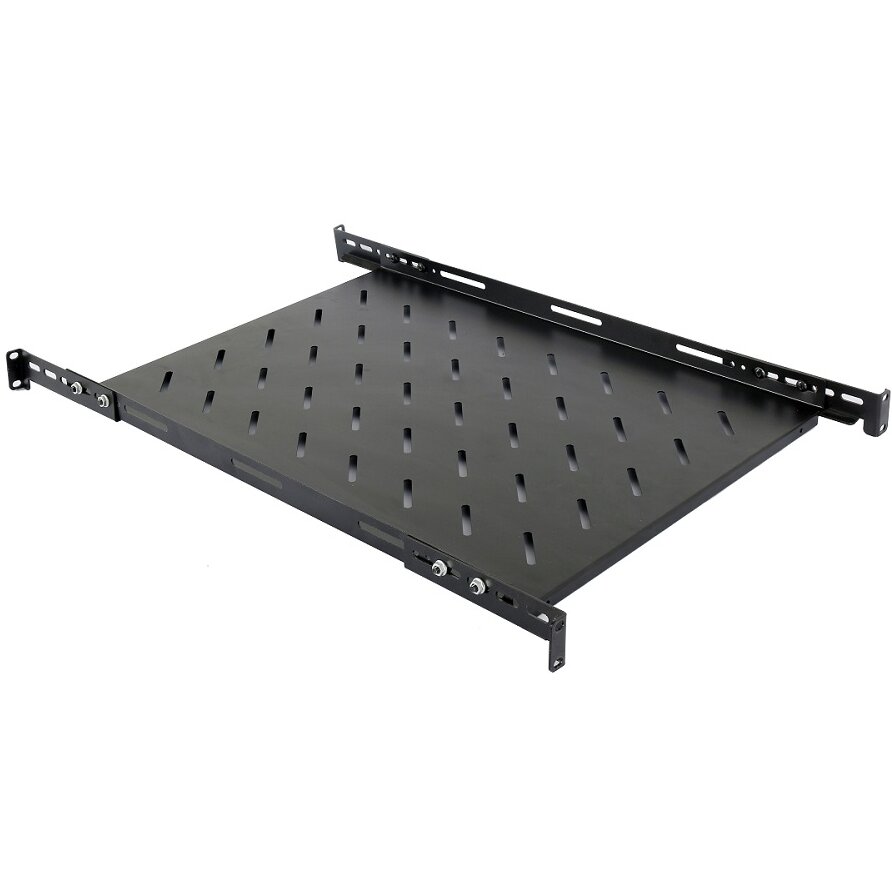 Raft Fix Spacer SPSF-1U500E-BK-03 1U pentru Rack 19Inch Adâncime 500MM cu Urechi Fixare Sarcina Maximă 60KG Oțel 1.2MM Negru