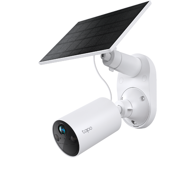 Kit Camera IP de Supraveghere pentru Exterior TP-Link Tapo C410 cu Acumulator Include Panou Solar pentru Alimentare IP66 Distanță IR 15M 3Mpx Rezoluție 2K RJ-45+Wireless Alb/Negru