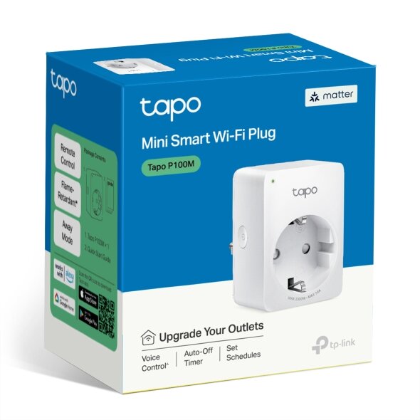 Mini Priza Inteligenta Tapo P100M Certificare Matter 1x Schuko  Conectare prin Schuko (T) 10A Bluetooth Wi-Fi Alb